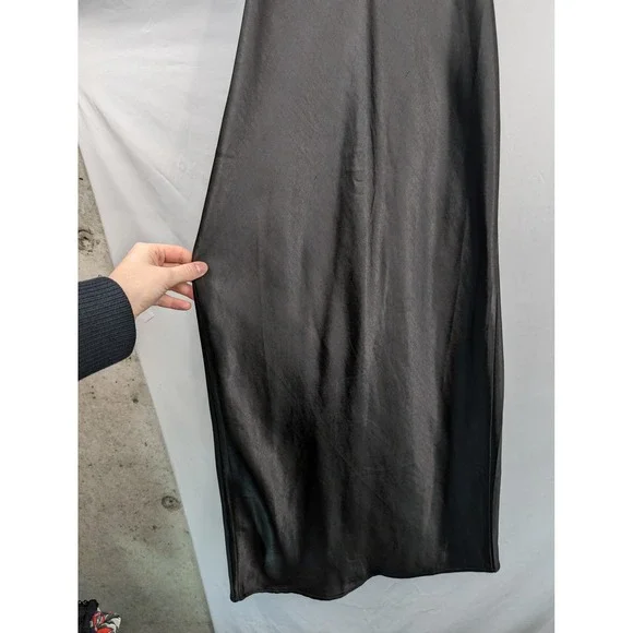 Y2K Whimsigoth Satin Cowl Neck Maxi Slip Dress Sz M Black Dark Romantic Leg Slit - Picture 8 of 11